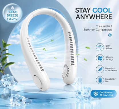 Bladeless Rechargeable Neck Fan – Hands-Free Cooling Anytime